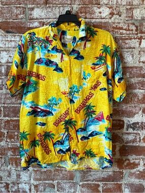 Bahamas Print Yellow Hawaiian Short-Sleeve Shirt